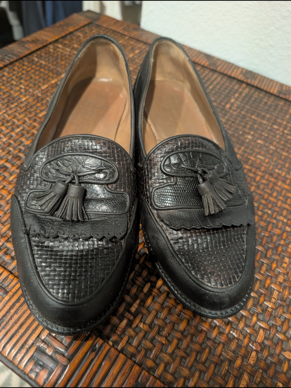 Romano Martegani Italy Vintage Black Woven & Lizard Tassel Loafers 8.5 D